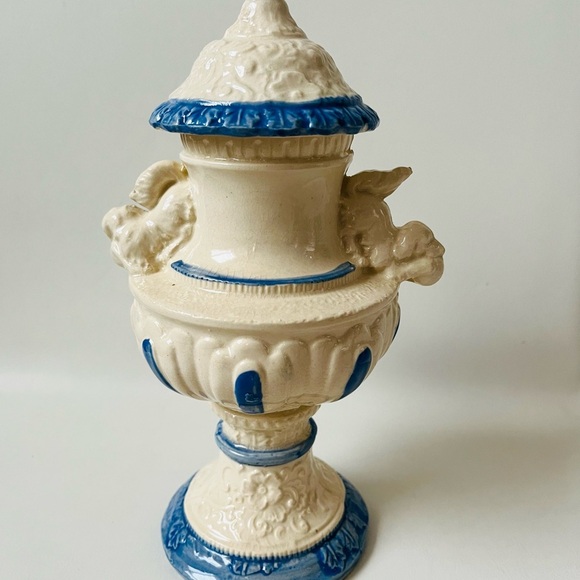 Antique Ornate Blue - White Porcelain Potpourri Lidded Jar H 9 Inch - Picture 11 of 13